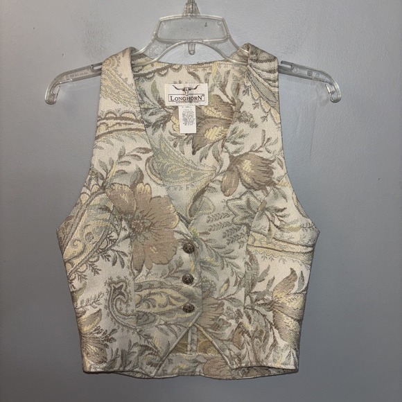Longhorn by Niver Jackets & Blazers - Vintage Longhorn Beige Floral Tapestry Vest Western‎ Wear Women's Sz XS 90's USA